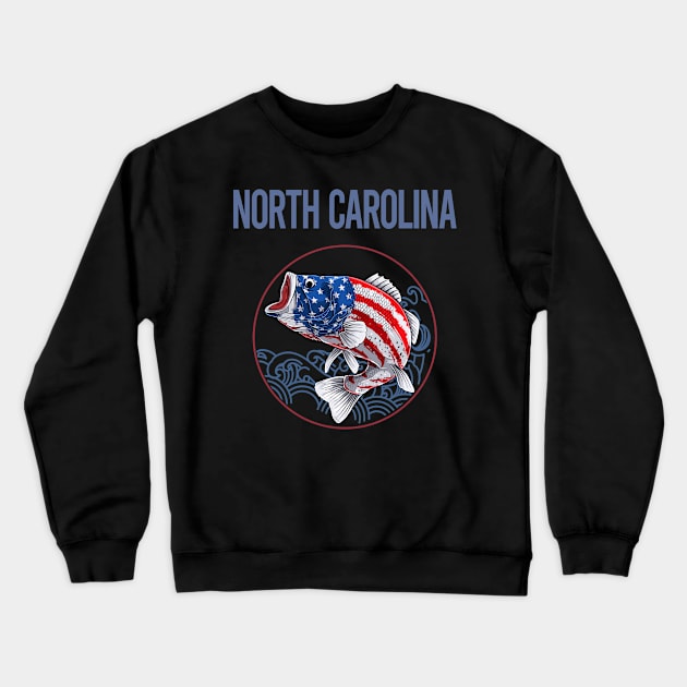 USA Flag Fish North Carolina Crewneck Sweatshirt by rosenbaumquinton52